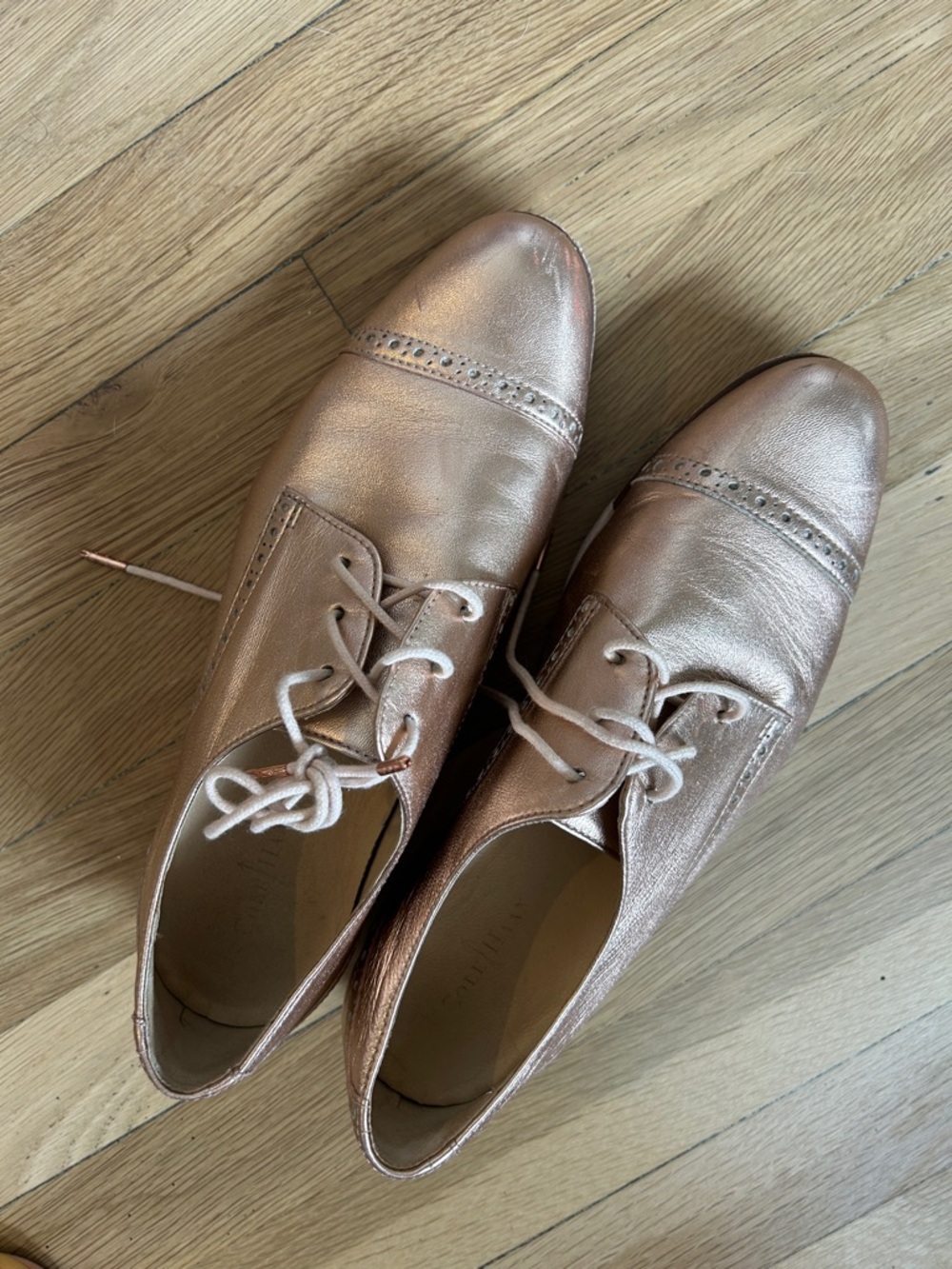 Cole Haan Metallic Rose Gold Lace-Up Women's Oxford Shoes